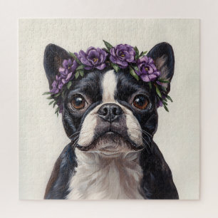 Boston Terrier in einer Lila Blume