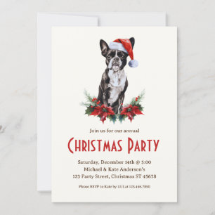 Boston Terrier in einer Weihnachtsmannmütze Dog We Einladung