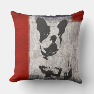 Boston Terrier in Schwarz und Weiß mit roter Grenz Kissen