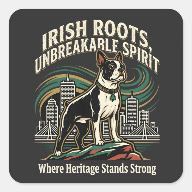 Boston Terrier Irish Heritage Pride Quadratischer Aufkleber (Vorderseite)
