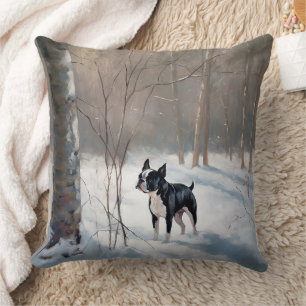 Boston Terrier Lass es schneien Weihnachten Kissen