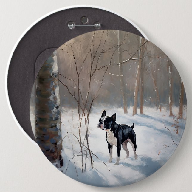 Boston Terrier lässt es Weihnachten Button (Vorne & Hinten)