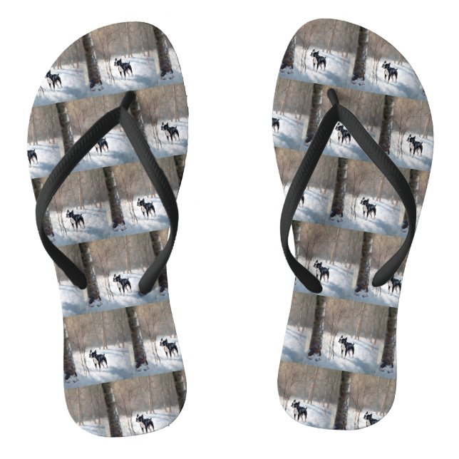 Boston Terrier lässt es Weihnachten Flip Flops (Fußbett)