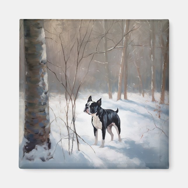 Boston Terrier lässt es Weihnachten Magnet (Vorne)