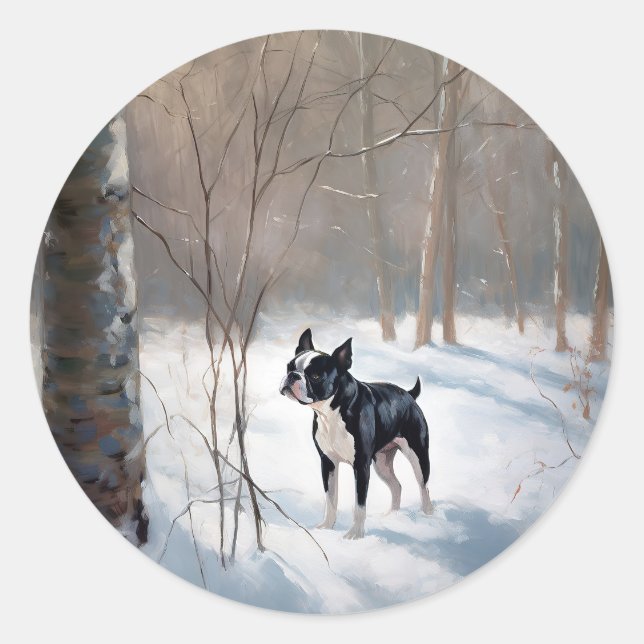 Boston Terrier lässt es Weihnachten Runder Aufkleber (Vorderseite)