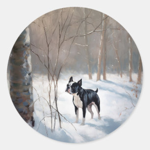 Boston Terrier lässt es Weihnachten Runder Aufkleber