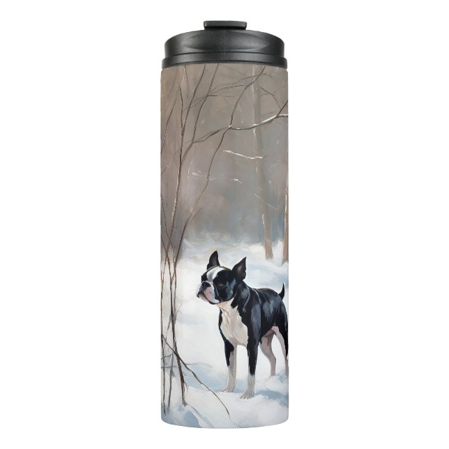 Boston Terrier lässt es Weihnachten Thermosbecher (Vorderseite)