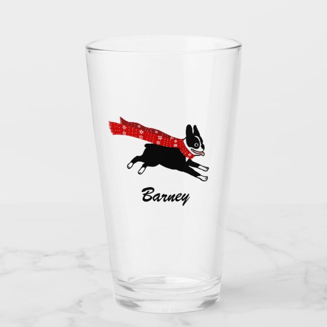 Boston Terrier Laufen Scarf Personalisiert Glas (Vorderseite)