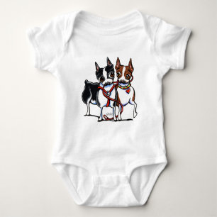 Boston-Terrier Leashed Baby Strampler