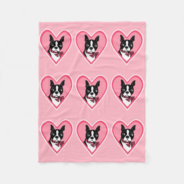 Boston-Terrier-Liebe-Herz-Muster-Fleece-Decke Fleecedecke (Vorderseite)