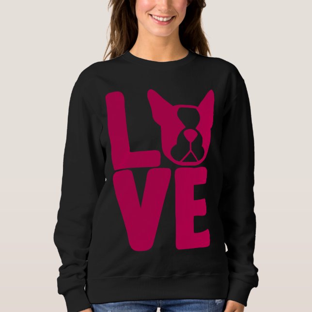 Boston Terrier Liebe Square in Rosa Entspannte Lag Sweatshirt (Vorderseite)