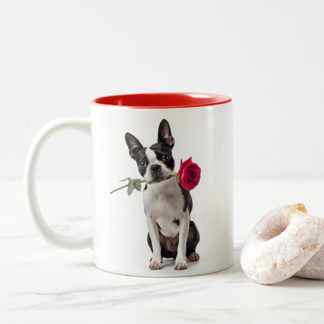 Boston Terrier Liebe Zweifarbige Tasse (Mit Donut)