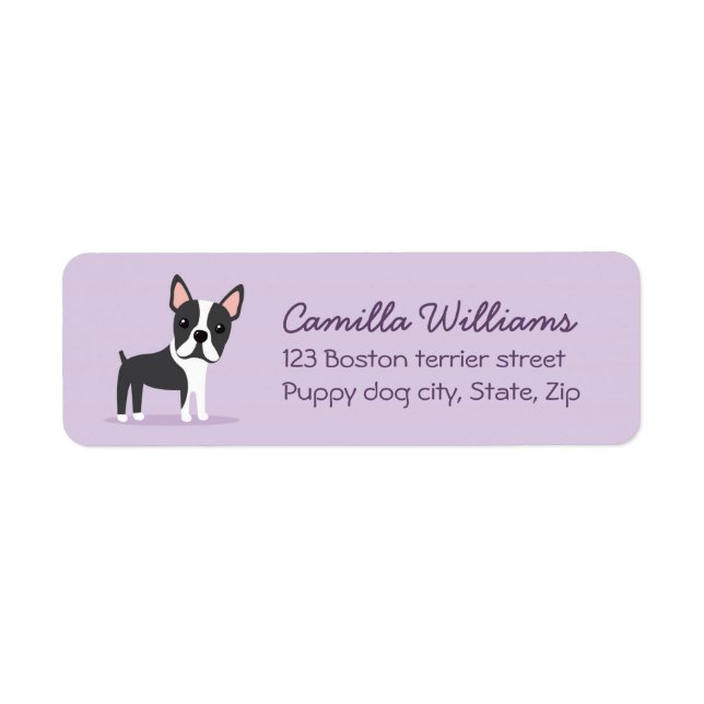 Boston Terrier lila Rücksendeadressen-Aufkleber (Vorne)