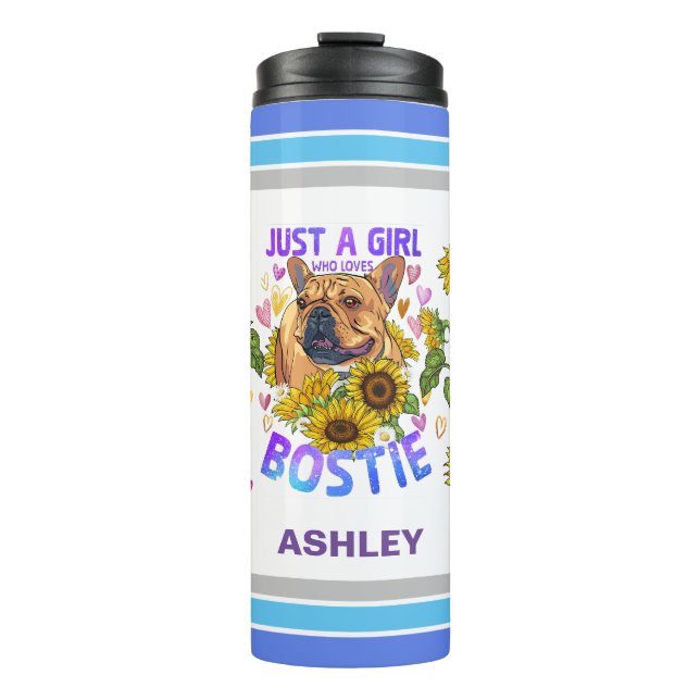 Boston Terrier Lover Sonnenblumentrainer Floral Thermosbecher (Vorderseite)