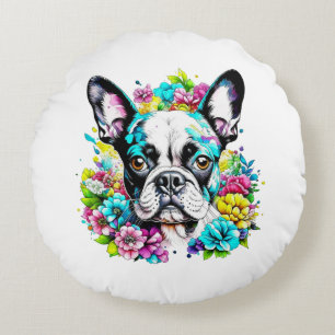 Boston Terrier Mama Pawprint Rundes Kissen