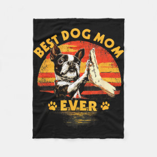 Boston-Terrier-Mama Retro-Sonnenuntergang lustiger Fleecedecke