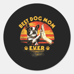Boston Terrier Mama Retro Sonnenuntergang lustiger Runder Aufkleber