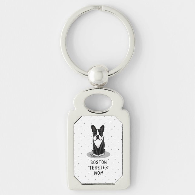 Boston Terrier Mama (schwarz) Niedlich Hunde Mama Schlüsselanhänger (Vorderseite)