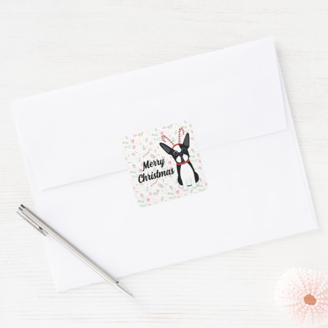 Boston Terrier Merry Christmas Stickers (Umschlag)