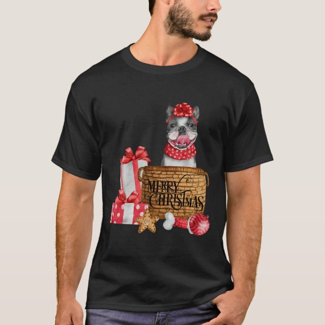 Boston Terrier Merry Christmas T-Shirt (Vorderseite)