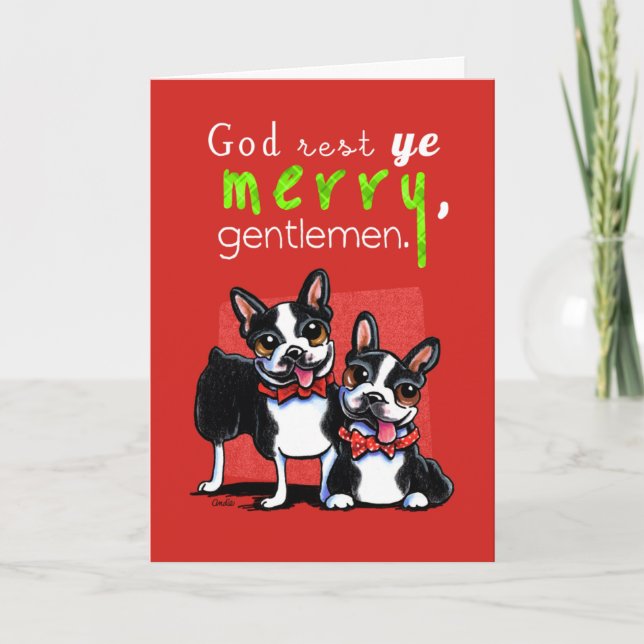 Boston Terrier Merry Gentlemen Weihnachten Kariert (Vorderseite)