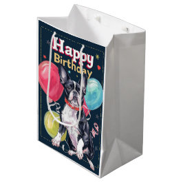 Boston Terrier mit Balloons Mittlere Geschenktüte
