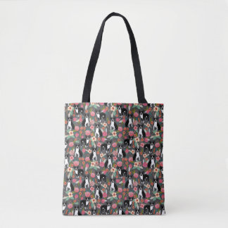 Boston-Terrier mit Blumen - Hunde und Blumen Tasche