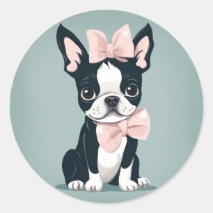 Boston Terrier mit Bow-Sticker Runder Aufkleber