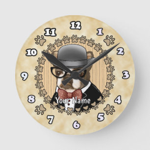 Boston Terrier mit Brille Runde Wanduhr