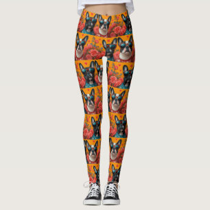 Boston Terrier mit Herz Rosen Valentinstag Leggings