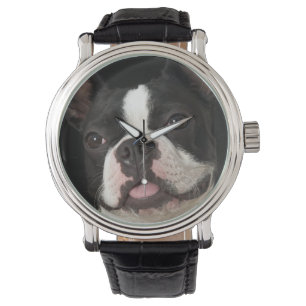 Boston-Terrier mit Kragen lächeln Armbanduhr