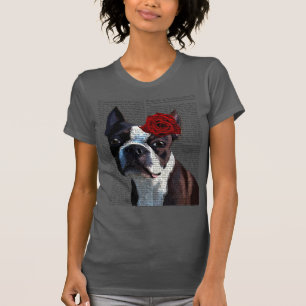 Boston-Terrier mit Rose auf Kopf T-Shirt