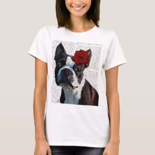 Boston-Terrier mit Rose auf Kopf T-Shirt