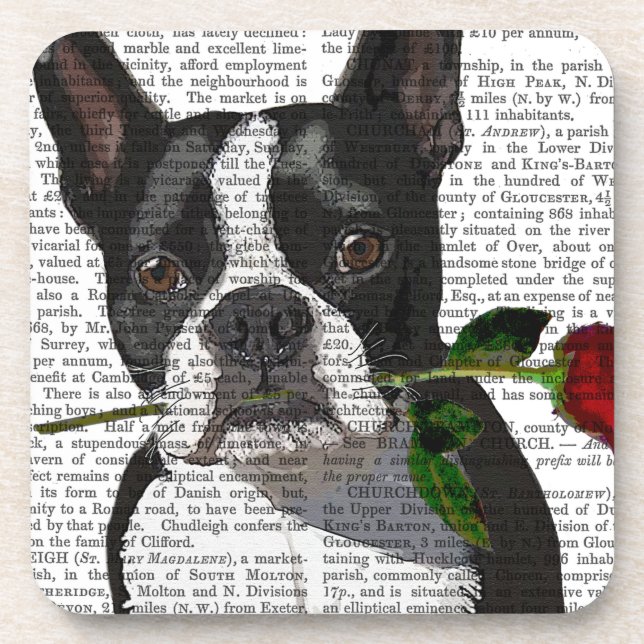 Boston Terrier mit Rose im Mund Getränkeuntersetzer (Vorderseite)