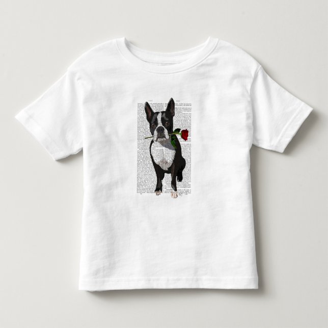 Boston Terrier mit Rose im Mund Kleinkind T-shirt (Vorderseite)