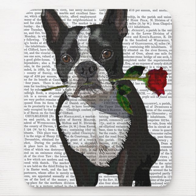Boston Terrier mit Rose im Mund Mousepad (Vorne)