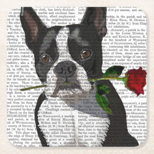 Boston Terrier mit Rose im Mund Rechteckiger Pappuntersetzer