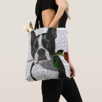 Boston Terrier mit Rose im Mund