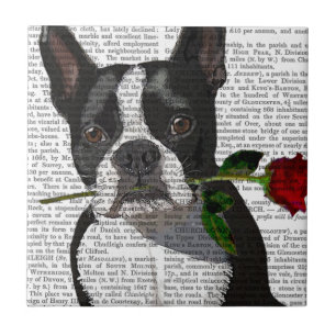Boston Terrier mit Rose in Mouth Fliese