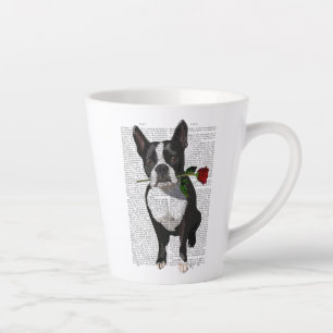Boston Terrier mit Rose in Mouth Milchtasse