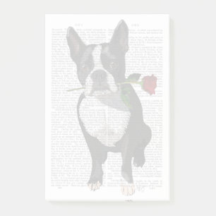 Boston Terrier mit Rose in Mouth Post-it Klebezettel