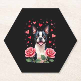 Boston Terrier mit roten Rosen Herzen Valentinstag Untersetzer
