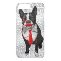 Boston Terrier mit roter Krawatte und Mustache 2