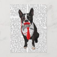 Boston Terrier mit roter Krawatte und Mustache 2