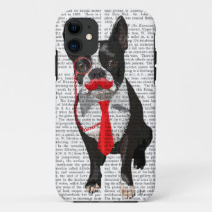 Boston-Terrier mit roter Krawatte und Schnurrbart Case-Mate iPhone Hülle