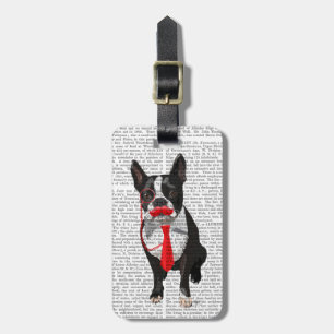 Boston-Terrier mit roter Krawatte und Schnurrbart Gepäckanhänger