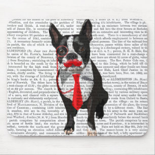 Boston-Terrier mit roter Krawatte und Schnurrbart Mousepad