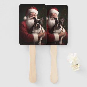 Boston Terrier mit Santa Claus Festive Weihnachten Fächer