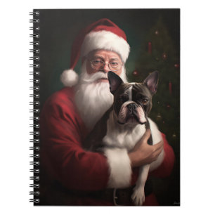 Boston Terrier mit Santa Claus Festive Weihnachten Notizblock