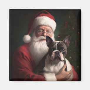 Boston Terrier mit Santa Claus Festives Weihnachte Magnet